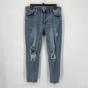 Vervet Women's Straight Leg Distressed Ripped Jeans Light Blue Wash Size 30